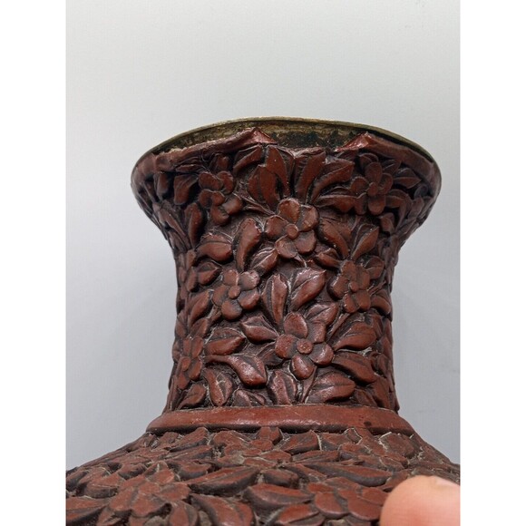 Chinese Cinnabar Vase Carved Super Rare Piece Original Antique 8 1/2" Tall - Picture 9 of 16